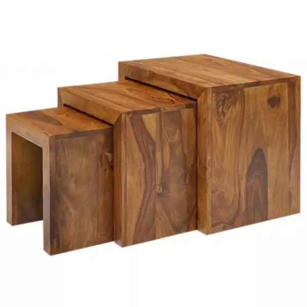 AMBA Side tables 3 pcs made of Indian solid sheesham wood - Image 3