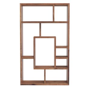 Rami Solid Sheesham Wood Wide Open Bookcase with Multiple Shelves used as Room Divider, Natural Finish, 90x150x30 cm
