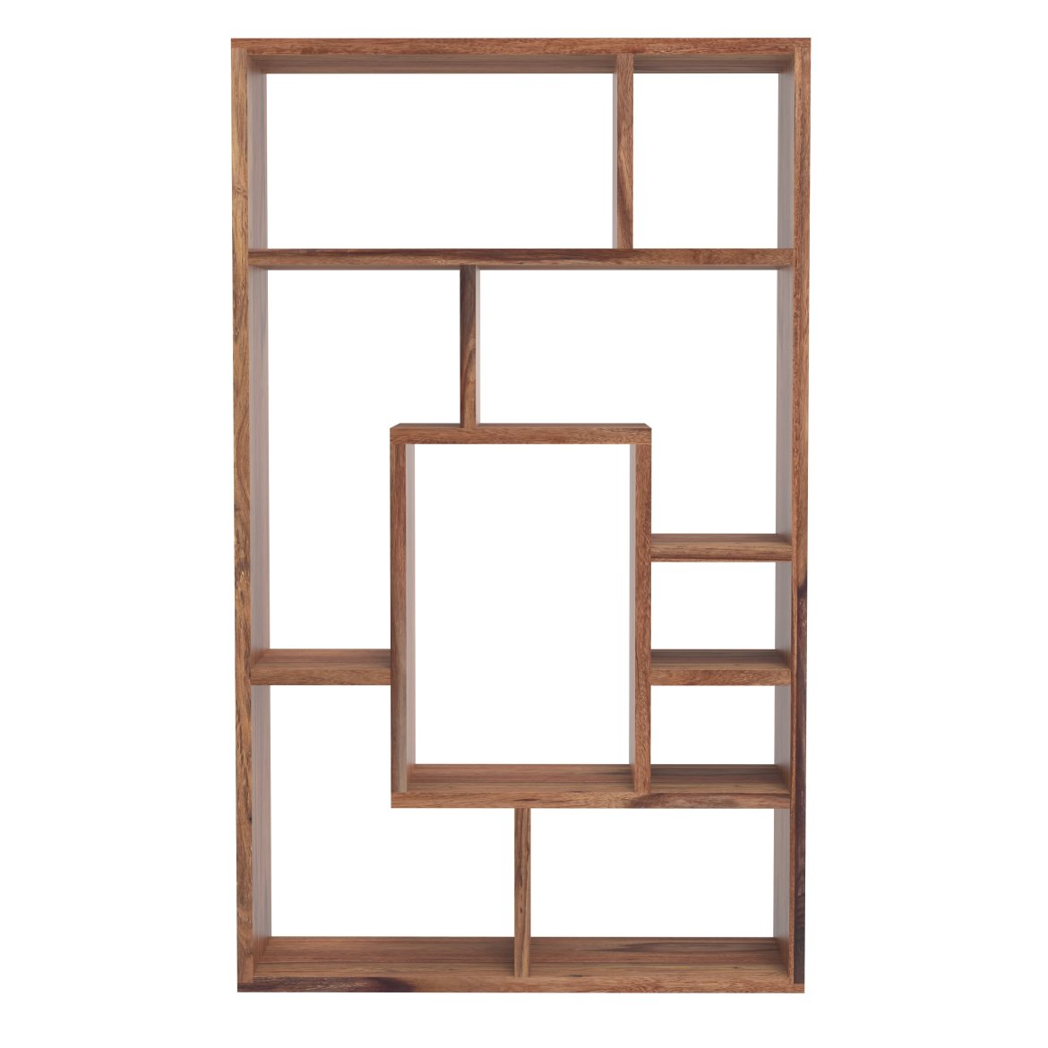 Rami Solid Sheesham Wood Wide Open Bookcase with Multiple Shelves used as Room Divider, Natural Finish, 90x150x30 cm