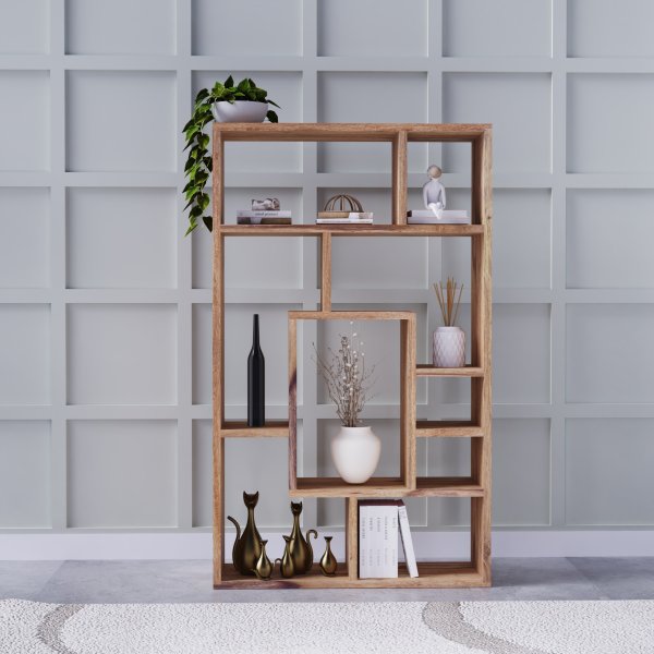 Rami Sheesham Wood Wide Room Divider Shelf | Solid Bookcase - Image 7
