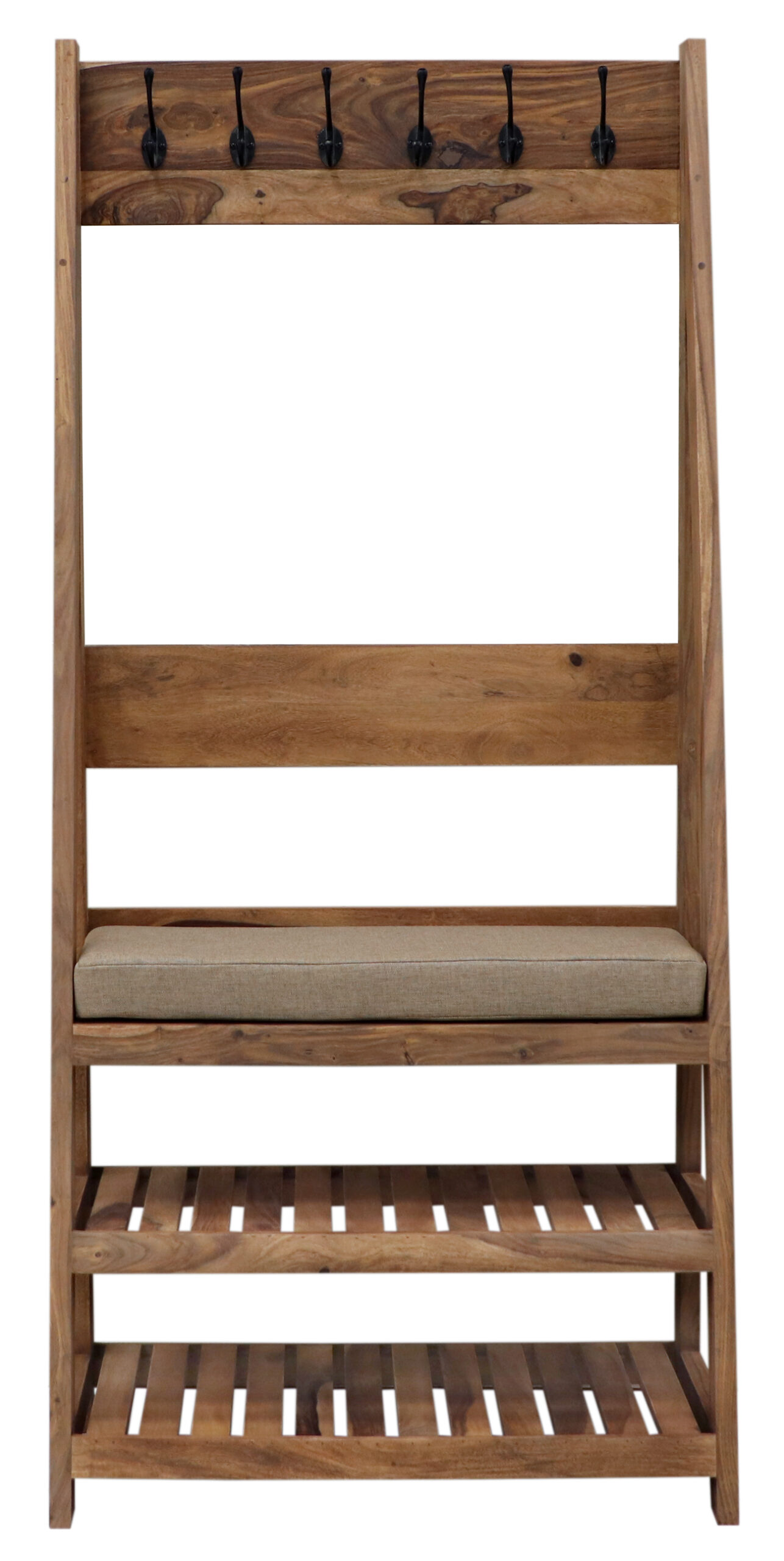 RAMISolid Sheesham Wood Wall Coat Rack with 6 Hooks | 80 × 175 × 40 cm | Natural | Entryway Organizer - Image 2