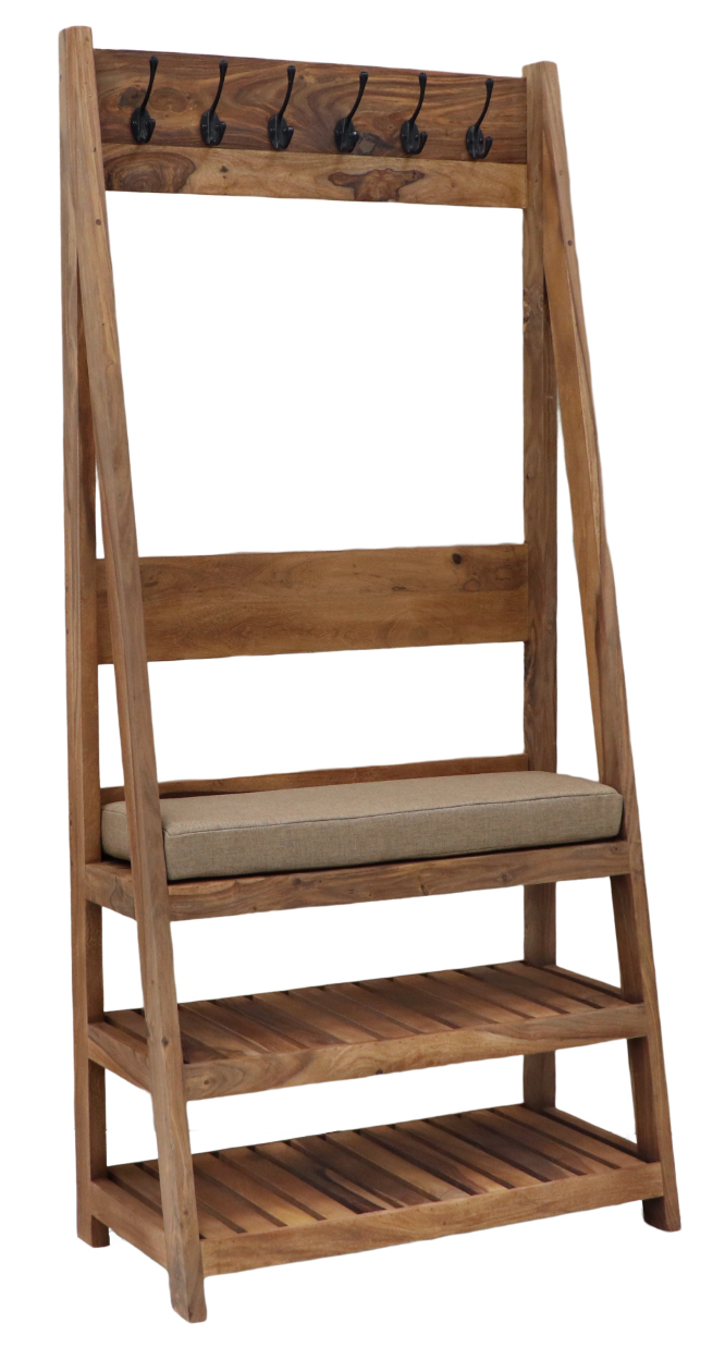 RAMISolid Sheesham Wood Wall Coat Rack with 6 Hooks | 80 × 175 × 40 cm | Natural | Entryway Organizer - Image 3