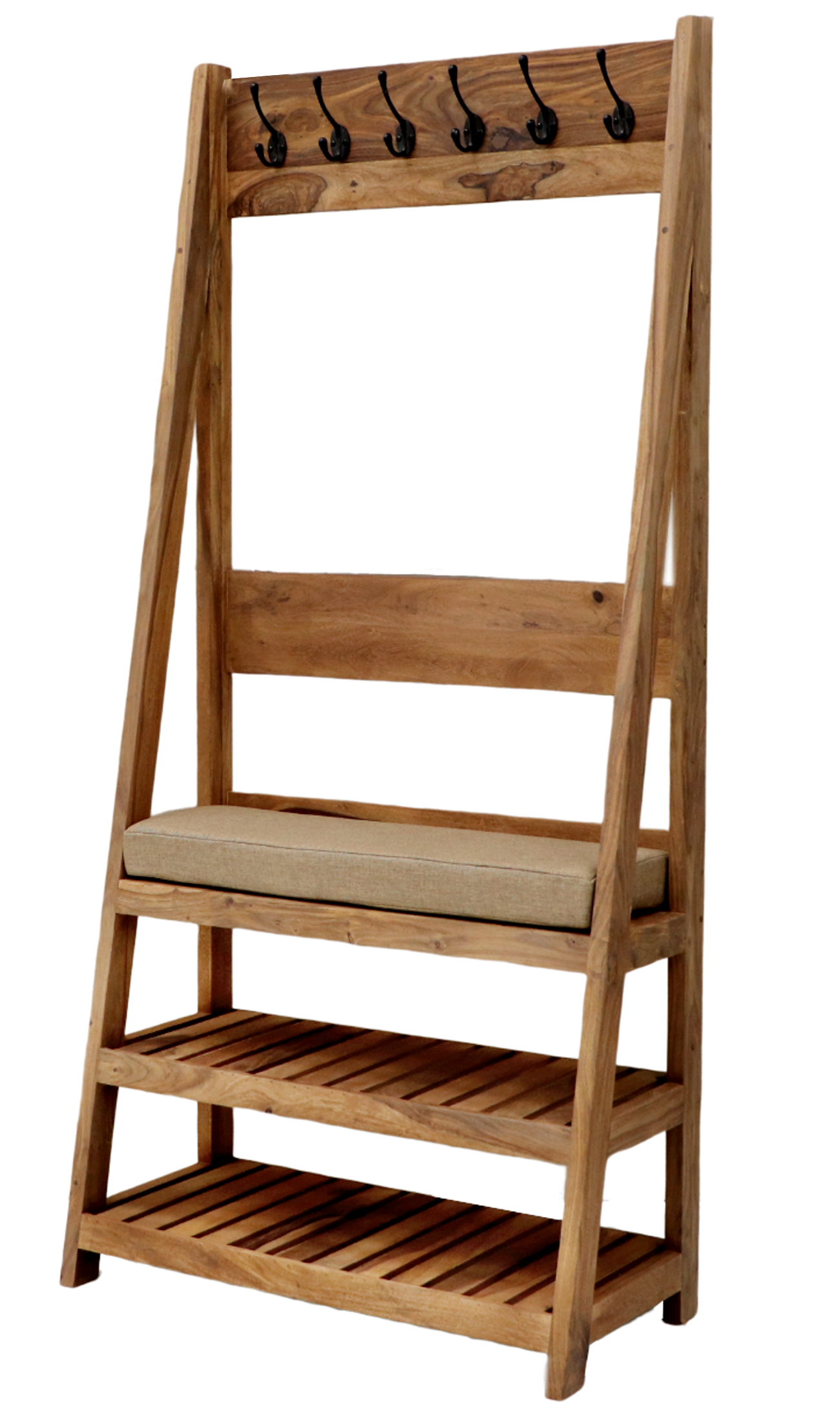 RAMISolid Sheesham Wood Wall Coat Rack with 6 Hooks | 80 × 175 × 40 cm | Natural | Entryway Organizer - Image 4