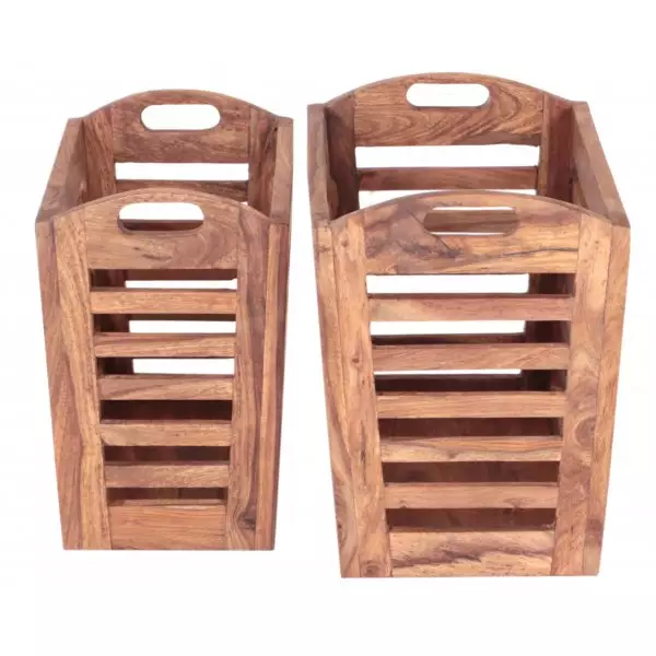 KALI Solid Sheesham Wood Magazine Baskets (Set of 2) | 40 × 24 × 35 cm | Natural Finish | Elegant Home / Office Storage - Image 4