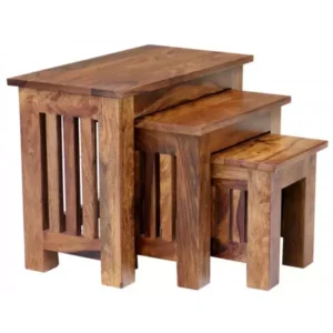 RAMI 3-Piece Solid Sheesham Wood Side Table / Occasional Table Set | Nested / Individual Use | Natural Finish