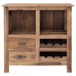 RAMI Solid Sheesham Wood Bar Cabinet | 90 × 35 × 90 cm | Natural Finish | Elegant Home Bar / Drinks Storage Unit