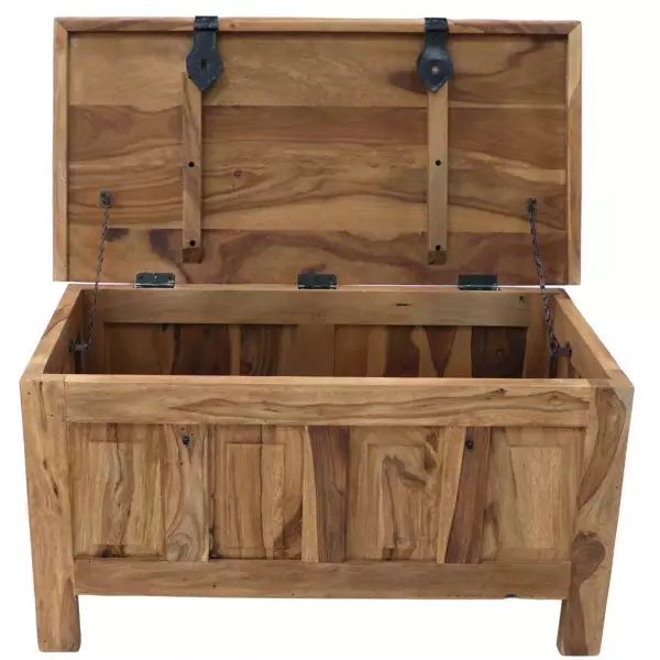 RAMI Solid Sheesham Wood Storage Chest | 90 × 45 × 45 cm | Natural Finish | Multipurpose Wooden Trunk - Image 4