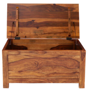 KALI Solid Sheesham Wood Storage Chest | 90 × 45 × 45 cm | Natural Finish | Classic Wooden Trunk