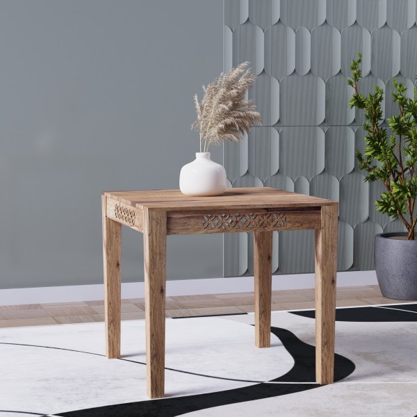 MIRA 80 × 80 cm Solid Indian (Sheesham) Wood Dining Table Premium Square Dining Table, Natural Finish - Image 2