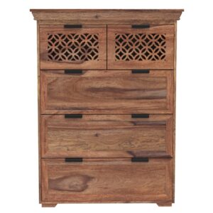 MIRA 90×120×45 cm Solid Indian (Sheesham) Wood Cabinet / Storage Chest Sideboard with Generous Storage, Light-To-Medium Wood Finish