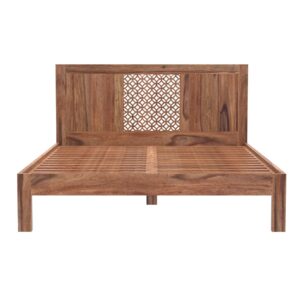 MIRA 180×200 cm Solid Indian(Sheesham) Wood Bed  Large King-Size Hardwood Bed Frame,  Natural Wood Finish
