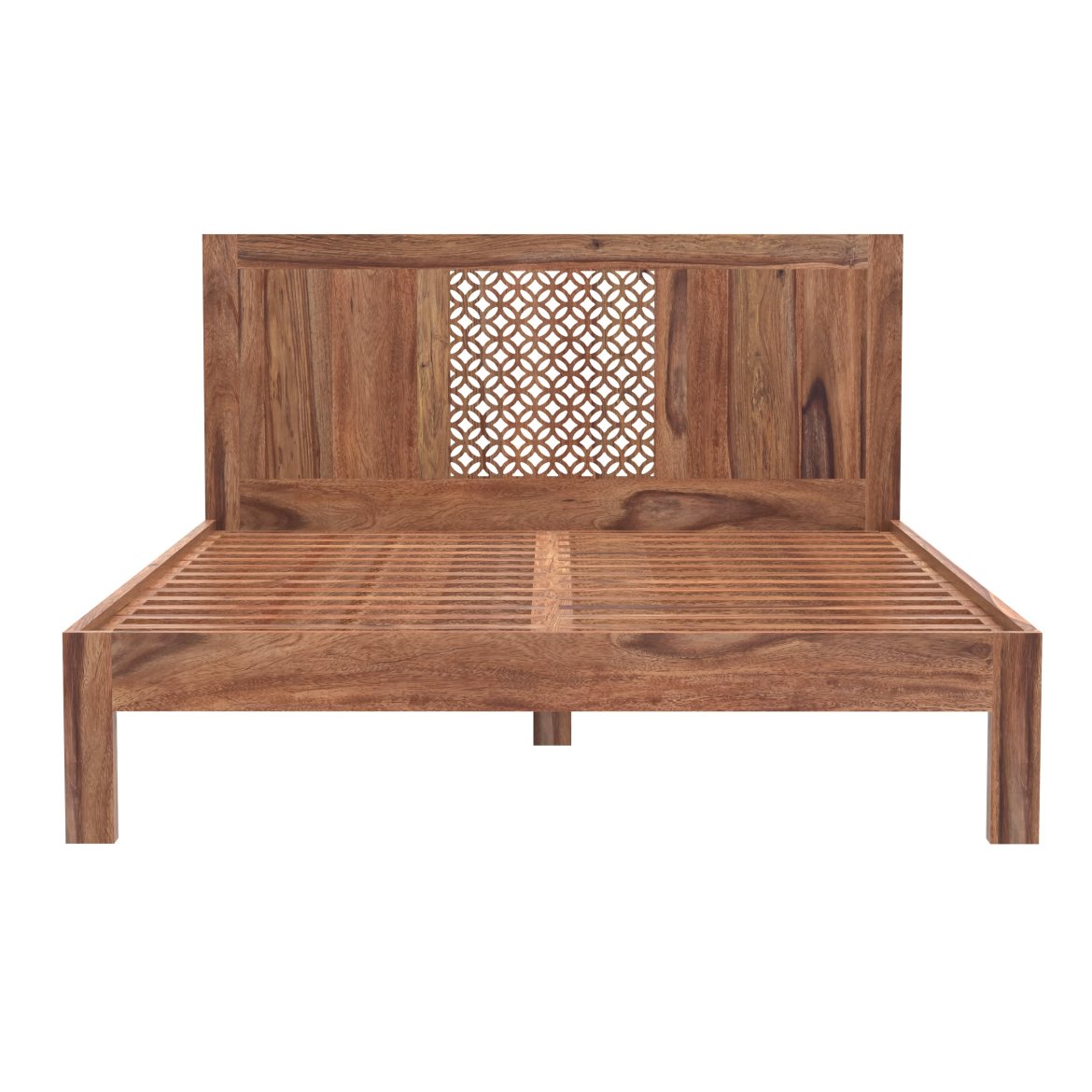 MIRA 180×200 cm Solid Indian(Sheesham) Wood Bed Large King-Size Hardwood Bed Frame, Natural Wood Finish