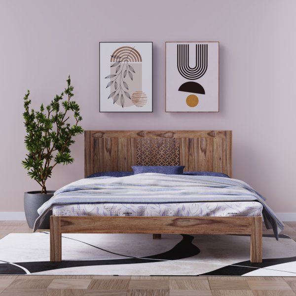 MIRA 180×200 cm Solid Indian(Sheesham) Wood Bed Large King-Size Hardwood Bed Frame, Natural Wood Finish - Image 4