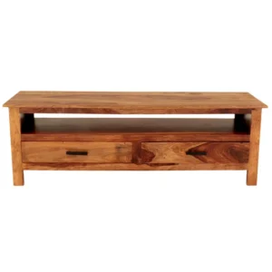 RAMI 150×50×45 cm Solid Indian (Sheesham) Wood TV Table / Media Unit  Spacious Entertainment Console,Natural Finish