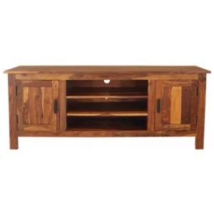RAMI 150×60×45 cm Solid Indian (Sheesham) Wood TV Table / Media Unit Spacious Entertainment Console, Natural Finish