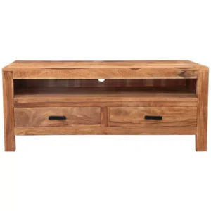 RAMI 120×50×45 cm Solid Indian (Sheesham) Wood TV Table / Media Unit Compact Entertainment Console, Natural Finish