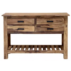 RAMI 110×76×35 cm Solid Indian (Sheesham) Wood Console Table  Slim Entry Hall / Living Room Table, Natural Finish