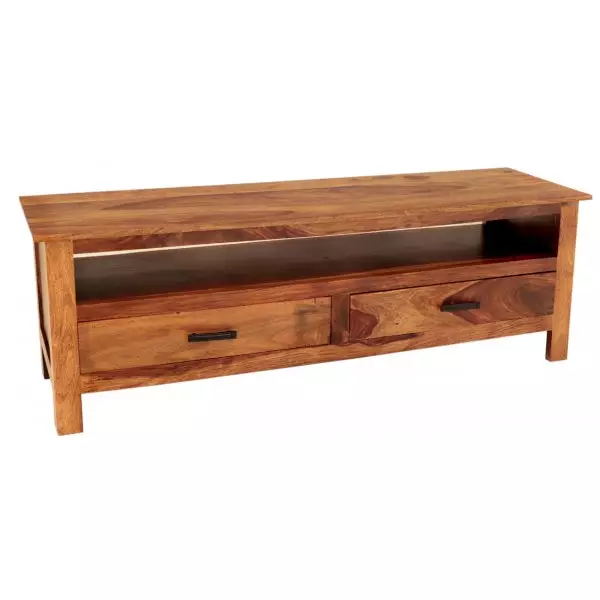 RAMI 150×50×45 cm Solid Indian (Sheesham) Wood TV Table / Media Unit Spacious Entertainment Console,Natural Finish - Image 2