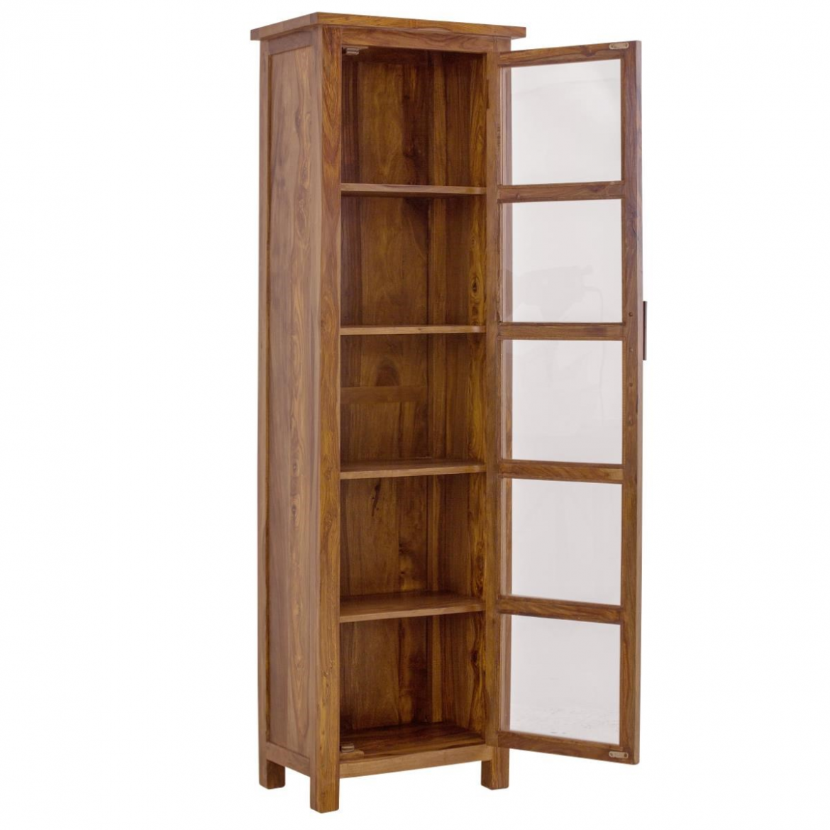 Rami Solid Sheesham Wood Display Cabinet with Glass Doors - 60x45x180 cm | Premium Showcase Bookshelf for Living Room & Dining Room - Image 4