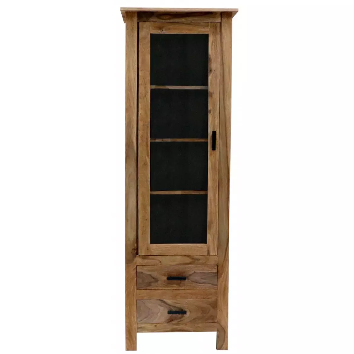 Rami Sheesham Wood Display Cabinet with Glass Doors - 60x45x180cm Solid Wood Bookcase for Living Room | Storage Unit - Image 2