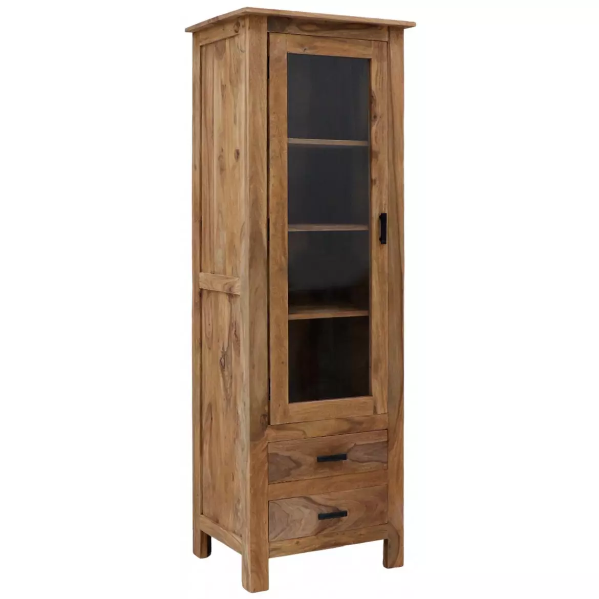 Rami Sheesham Wood Display Cabinet with Glass Doors - 60x45x180cm Solid Wood Bookcase for Living Room | Storage Unit - Image 3
