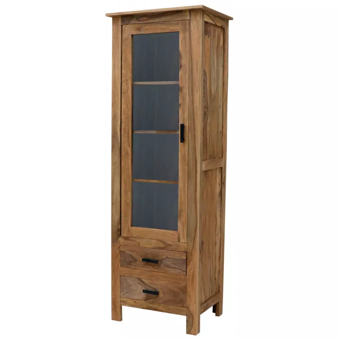 Rami Sheesham Wood Display Cabinet with Glass Doors - 60x45x180cm Solid Wood Bookcase for Living Room | Storage Unit - Image 4