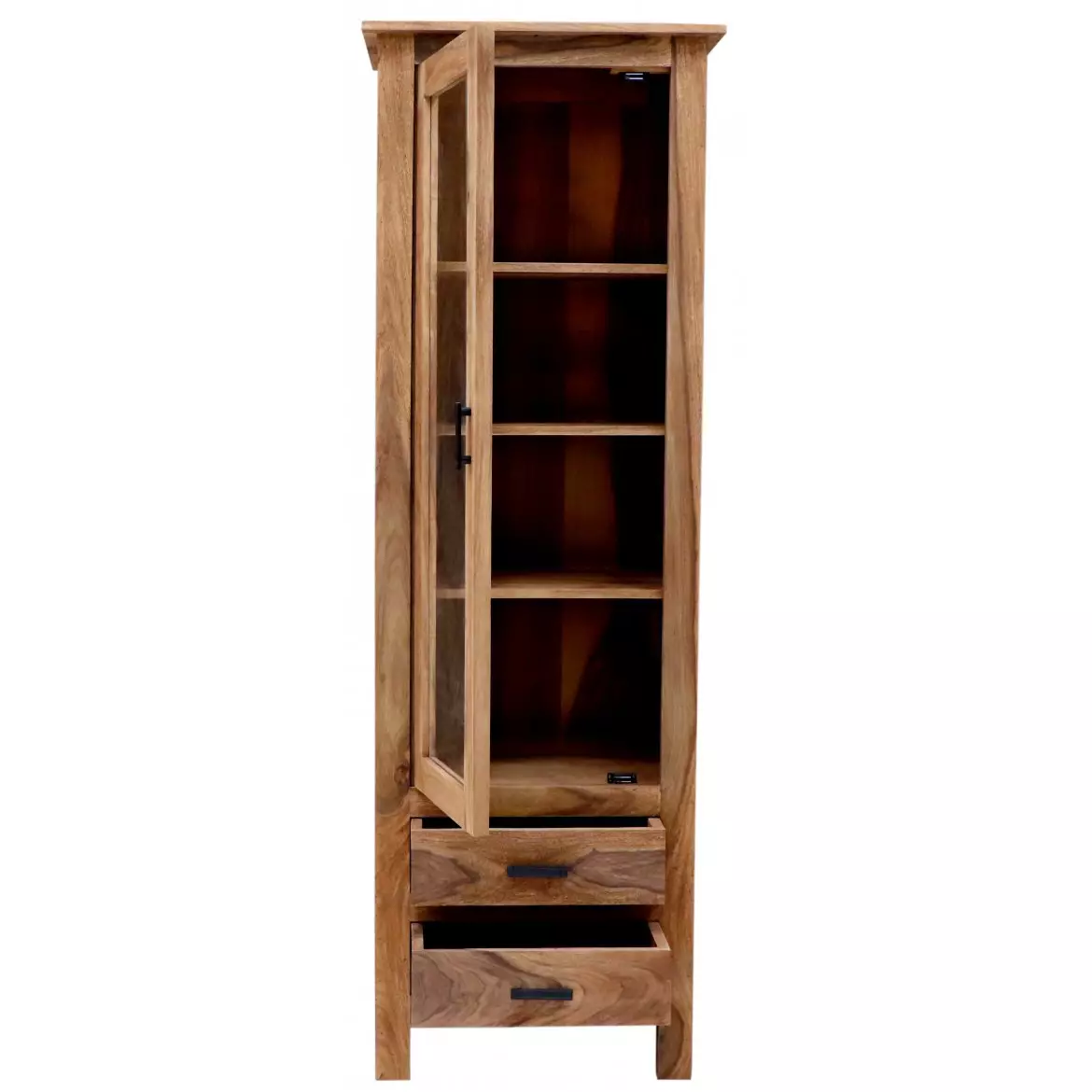 Rami Sheesham Wood Display Cabinet with Glass Doors - 60x45x180cm Solid Wood Bookcase for Living Room | Storage Unit - Image 5