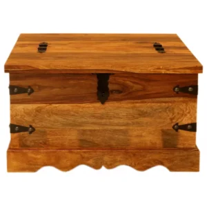 Storage Box Wooden Jali 80x45x80 cm | Solid Sheesham Wood | Trunk Chest | Natural Finish