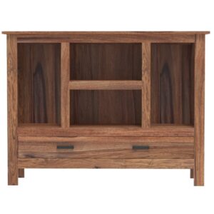 Rami Solid Sheesham Wood Wide Low Sideboard with 4 Open Compartments and 1 Drawer, Natural Finish, 120x90x35 cm