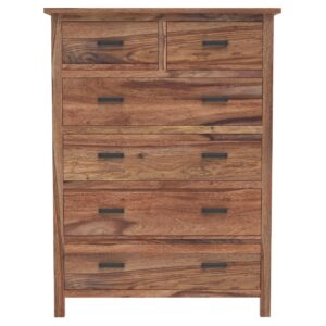 Rami Solid Sheesham Wood Tall Chest of Drawers with 6 Drawers and Metal Handles, Natural Finish, 90x120x45 cm