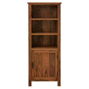 Rami Solid Sheesham Wood Compact Bookcase with Cabinet Doors and Open Shelves — Natural Finish — 60×135×35 cm