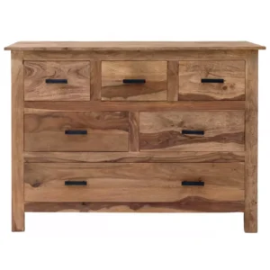 Rami Solid Sheesham Wood Wide Low Chest of Drawers with 6 Drawers and Metal Handles, Natural Finish, 120x90x45 cm