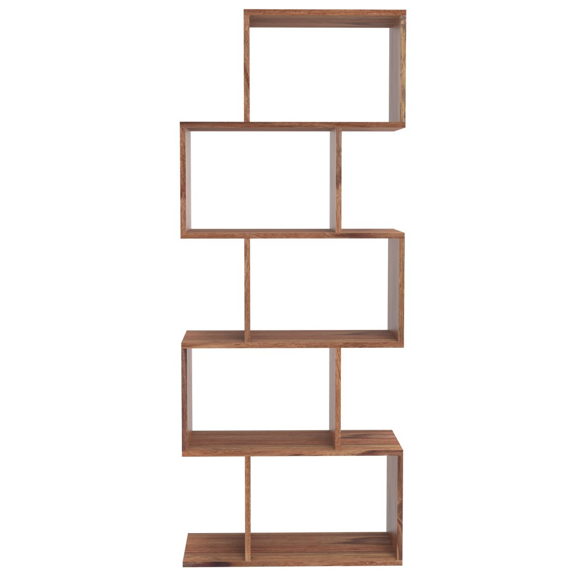 Rami Solid Sheesham Wood Tall Open Bookcase with 5 Shelves used as Room Divider, Natural Finish, 60x150x30 cm