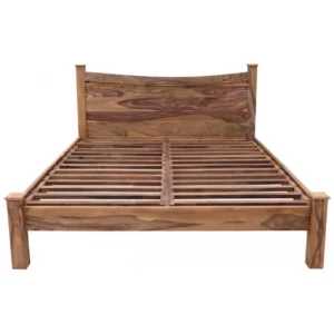 Rami Solid Sheesham Wood King Size Bed Frame with Tall Headboard, Natural Finish, Mattress Size 180x200 cm