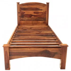 Rami Solid Sheesham Wood Single Bed with Curved Arch Headboard and Decorative Footboard, Natural Finish, 90x200 cm