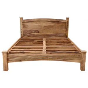 Rami Solid Sheesham Wood Queen Size Bed with Curved Arch Headboard and Decorative Footboard, Natural Finish, 160x200 cm